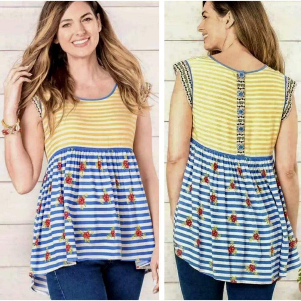 Matilda Jane | On My Mind Striped & Floral Babydoll Top Women's Medium